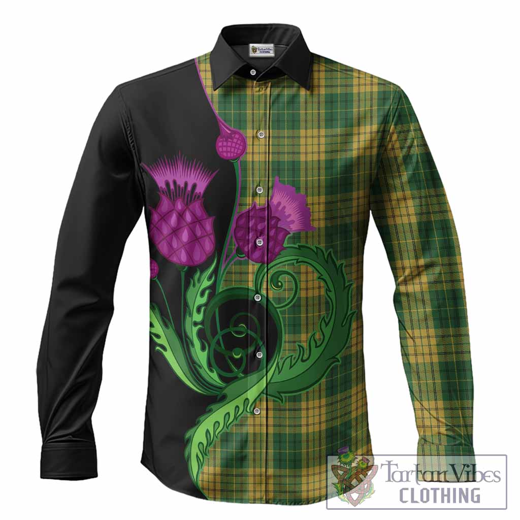 Meredith of Wales Tartan Long Sleeve Button Shirts Traditional Scottish Thistle