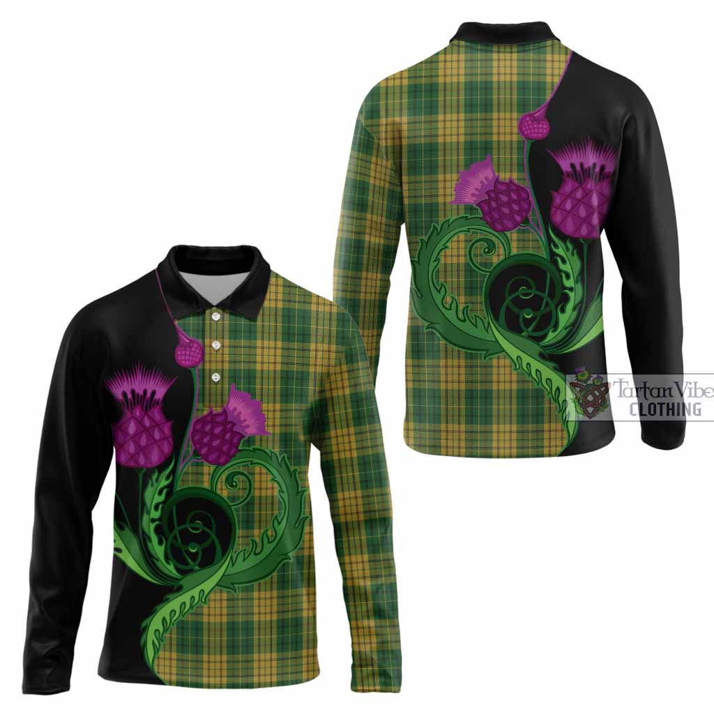 Meredith of Wales Tartan Long Sleeve Polo Shirt Traditional Scottish Thistle