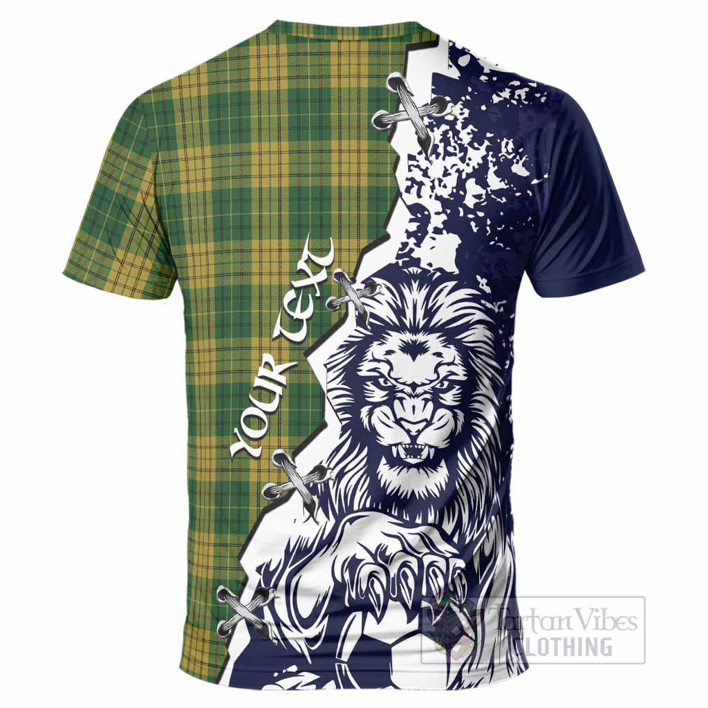 Meredith of Wales Tartan Scottish T-Shirt Angry Lion With Soccer Ball Style
