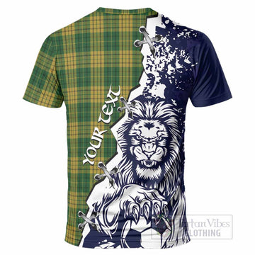 Meredith of Wales Tartan Scottish T-Shirt Angry Lion With Soccer Ball Style