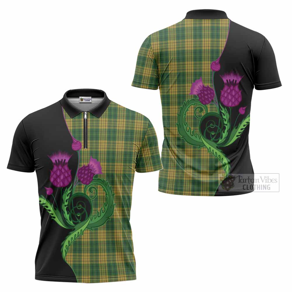 Meredith of Wales Tartan Zipper Polo Shirt Traditional Scottish Thistle