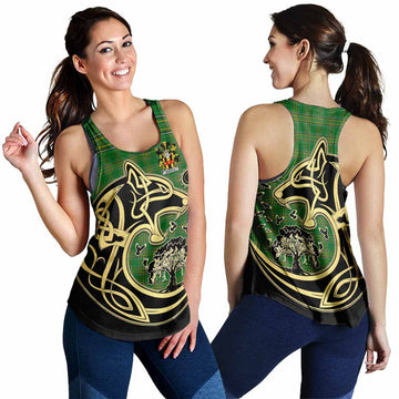 Tartan Vibes Clothing Merrick Irish Tartan Women's Racerback Tanks with Coat of Arms Celtic Wolf Style
