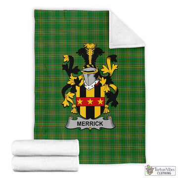 Tartan Vibes Clothing Merrick Irish Clan Tartan Blanket with Coat of Arms