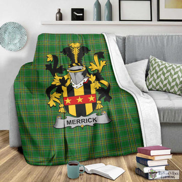 Tartan Vibes Clothing Merrick Irish Clan Tartan Blanket with Coat of Arms