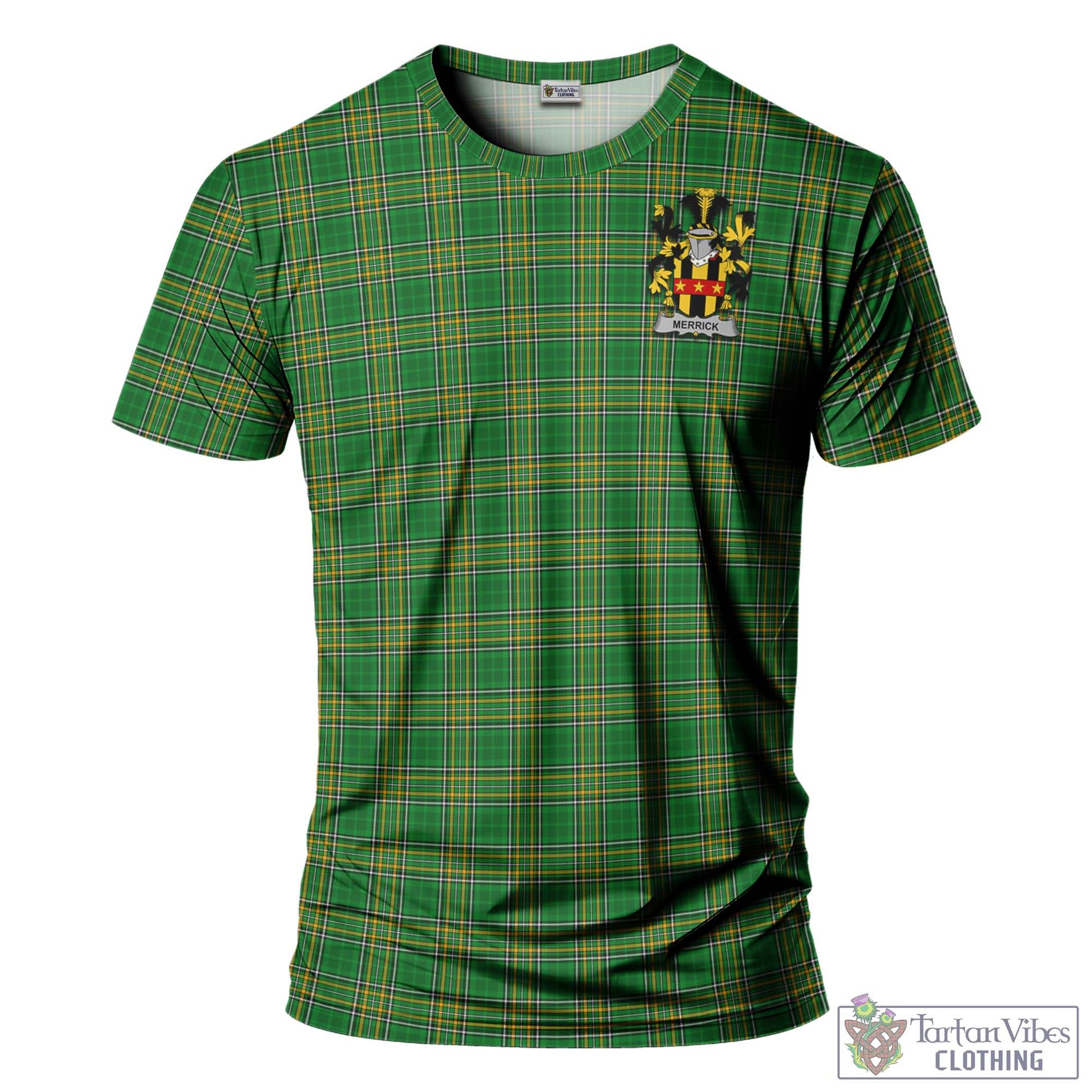 Tartan Vibes Clothing Merrick Ireland Clan Tartan T-Shirt with Family Seal