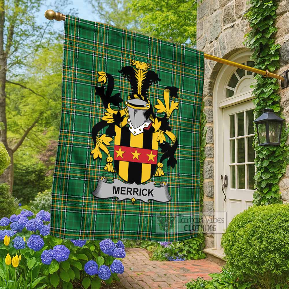 Merrick Irish Clan Tartan Flag with Coat of Arms