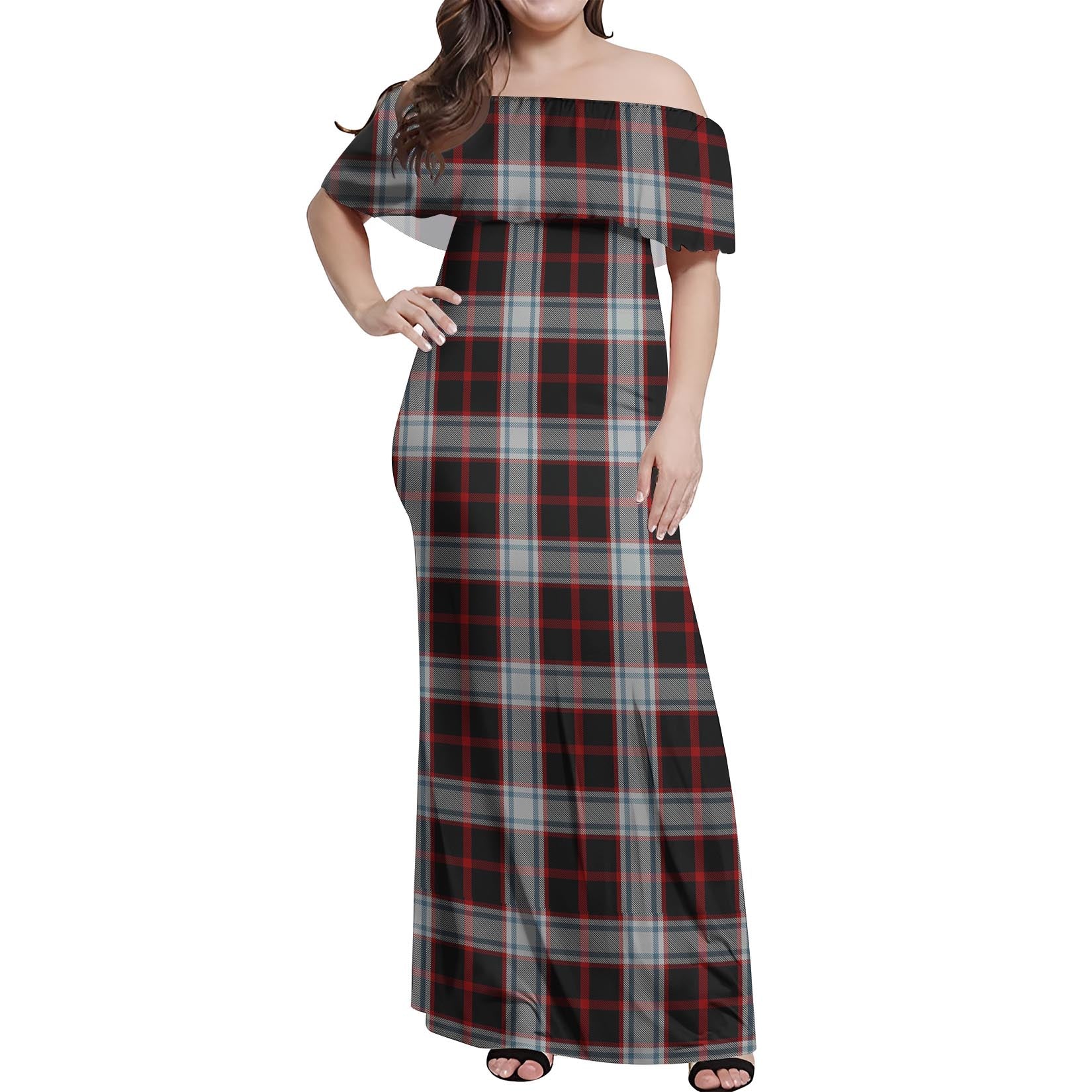 Merrilees Tartan Off Shoulder Long Dress Women's Dress - Tartan Vibes Clothing