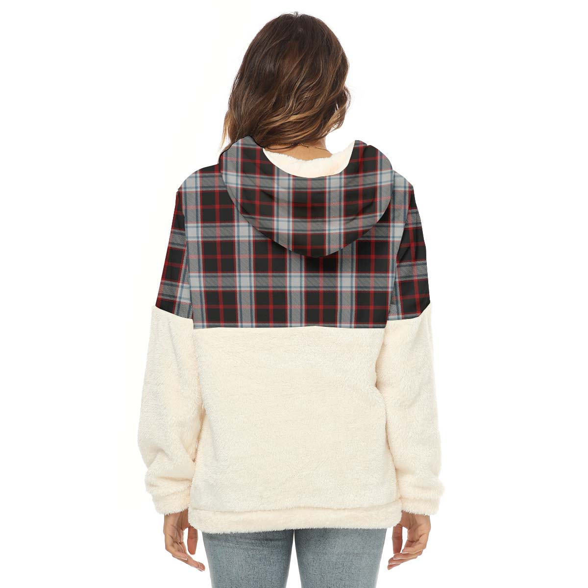 Merrilees Tartan Half Style Women's Borg Fleece Hoodie with Half Zip - Tartan Vibes Clothing