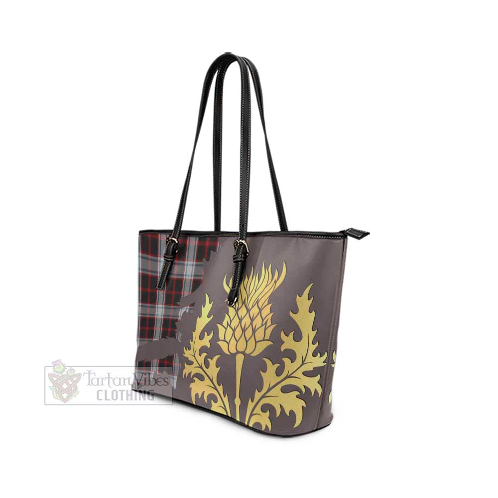 Merrilees Tartan Leather Tote Bag Gold Thistle Style - Tartan Vibes Clothing