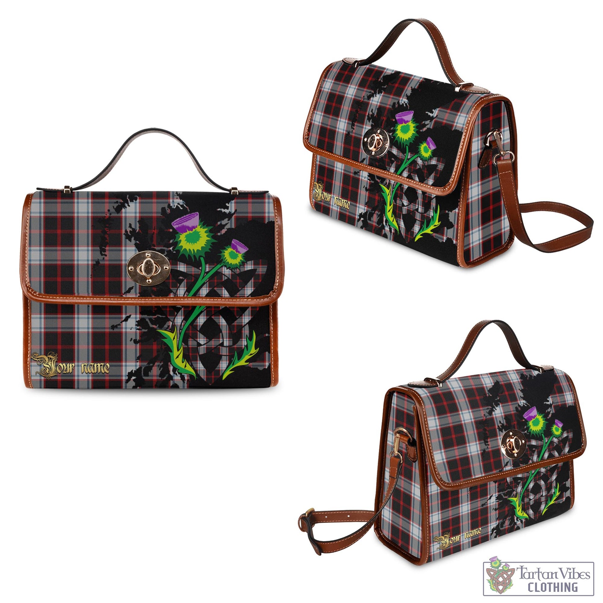 Tartan Vibes Clothing Merrilees Tartan Waterproof Canvas Bag with Scotland Map and Thistle Celtic Accents