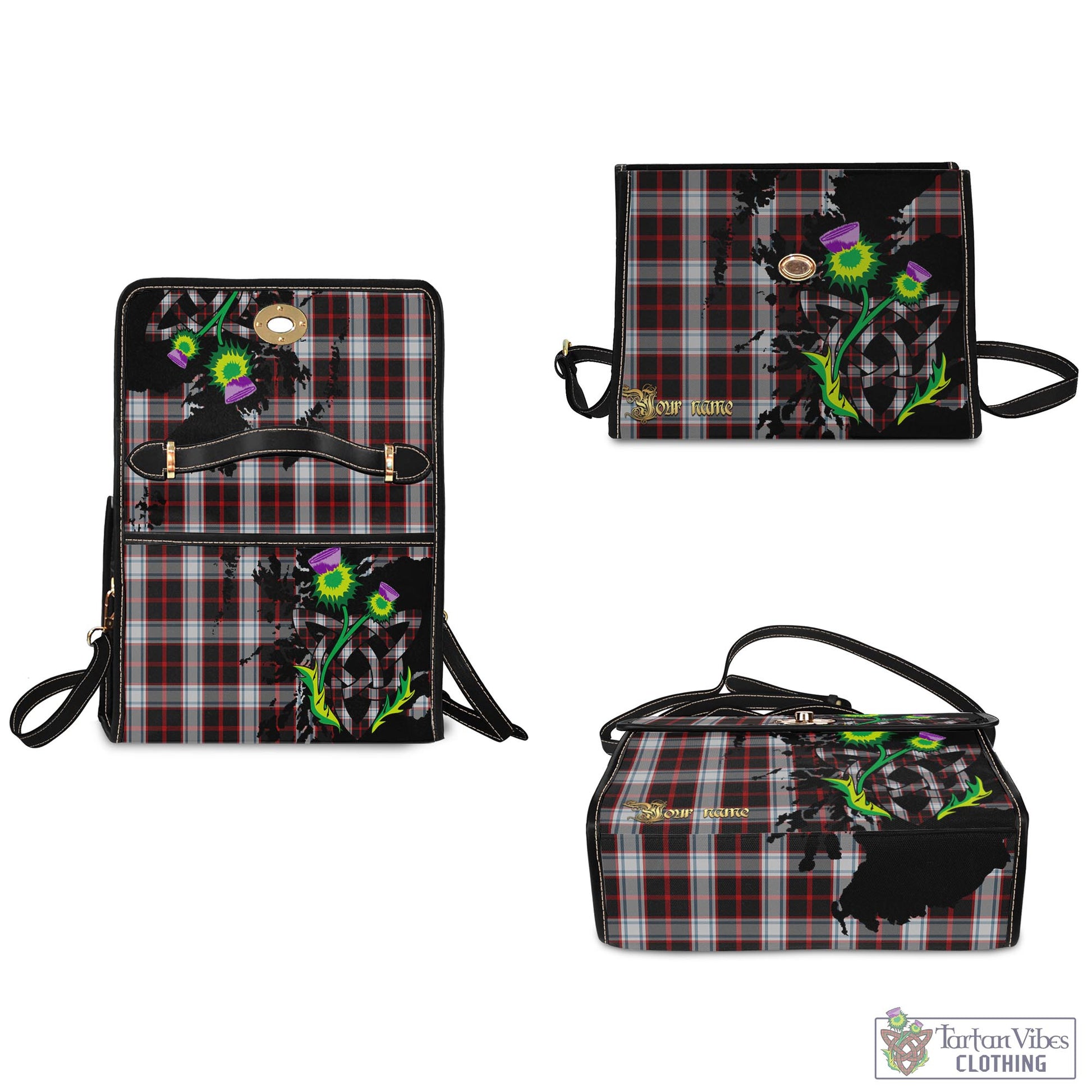 Tartan Vibes Clothing Merrilees Tartan Waterproof Canvas Bag with Scotland Map and Thistle Celtic Accents