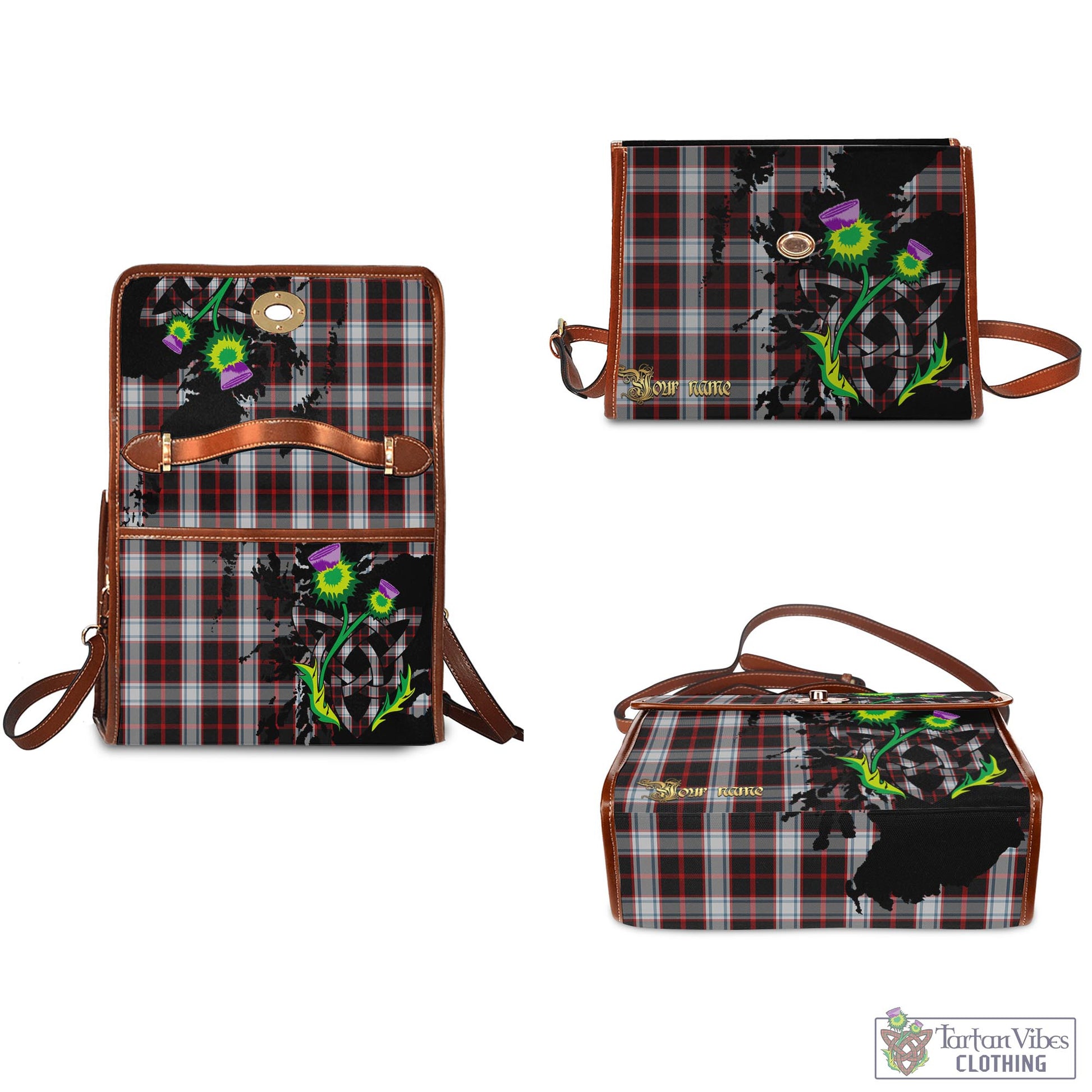 Tartan Vibes Clothing Merrilees Tartan Waterproof Canvas Bag with Scotland Map and Thistle Celtic Accents