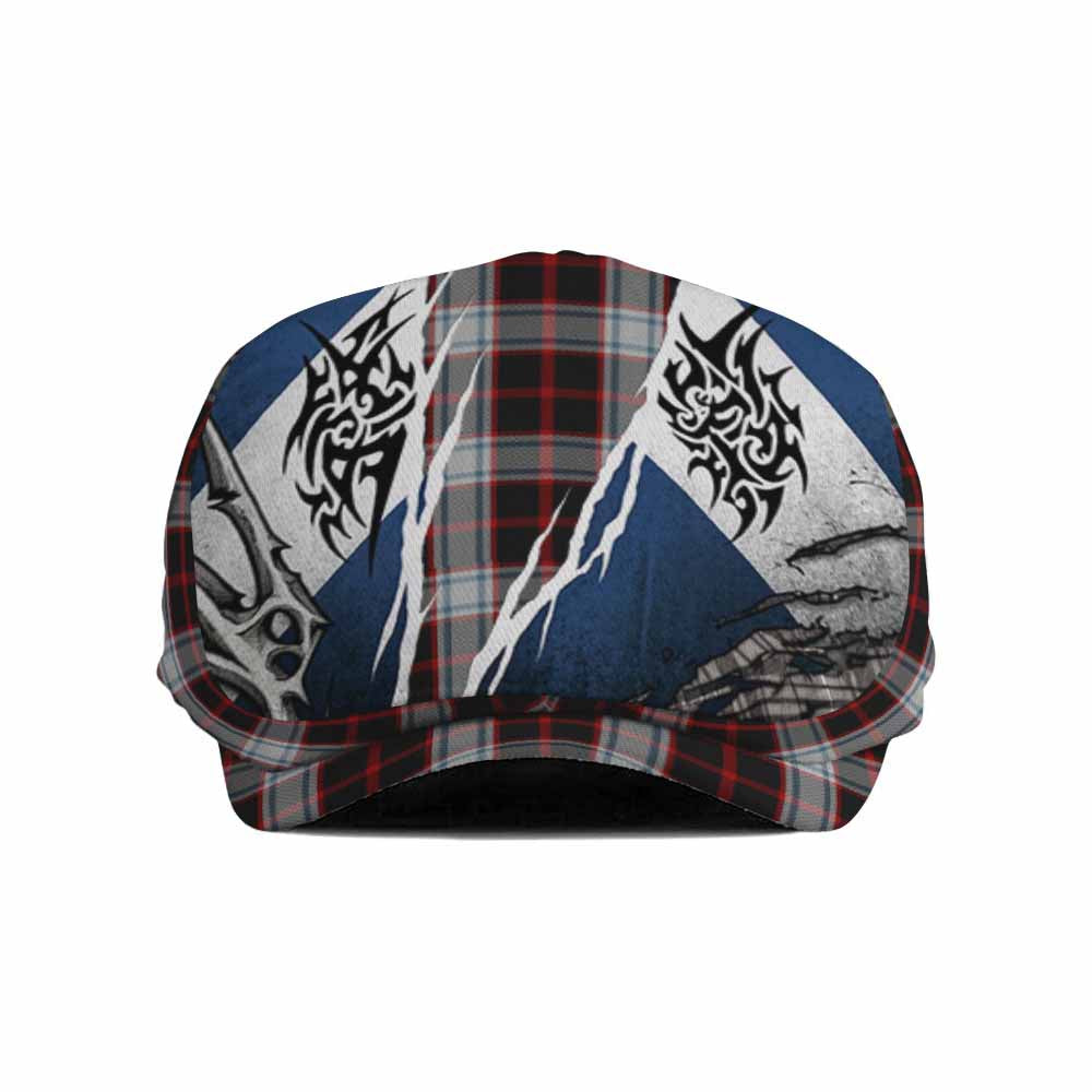 Merrilees Tartan Flat Cap, Jeff Cap Scotland Flag Ripped Tribal Design