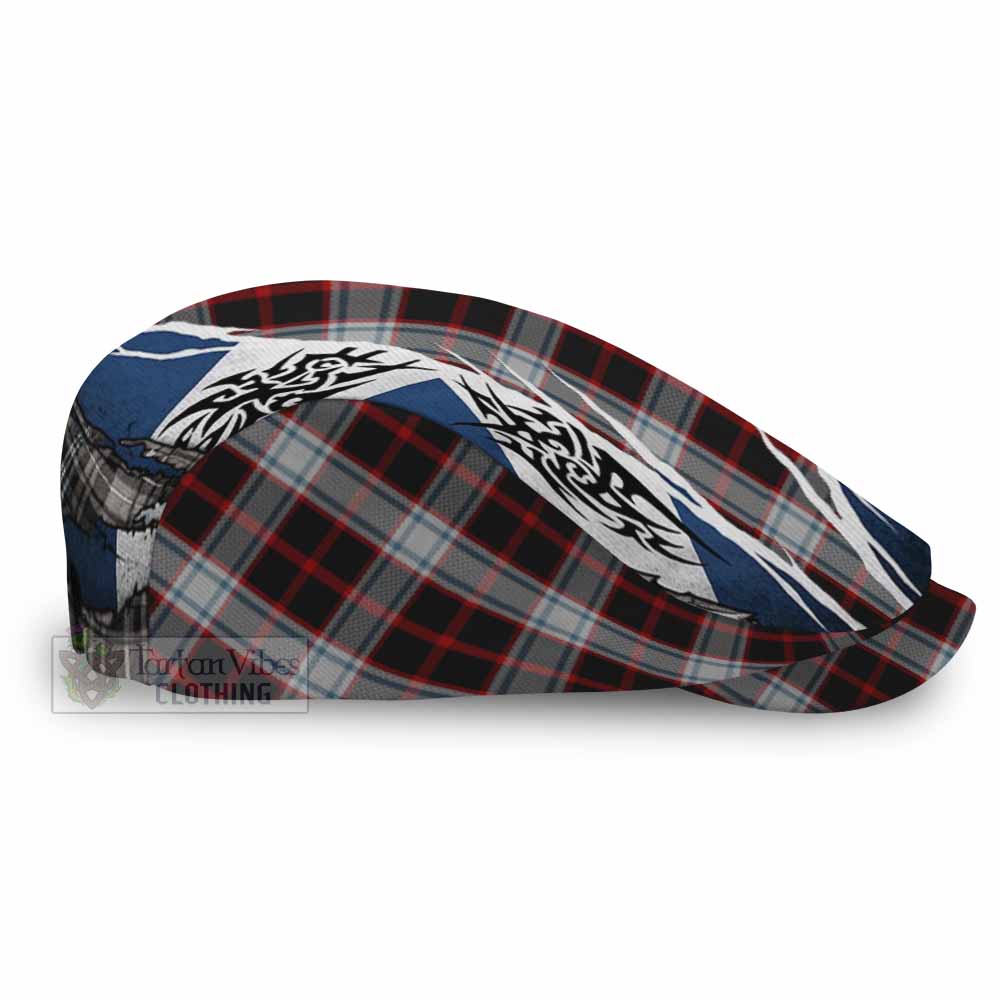 Merrilees Tartan Flat Cap, Jeff Cap Scotland Flag Ripped Tribal Design