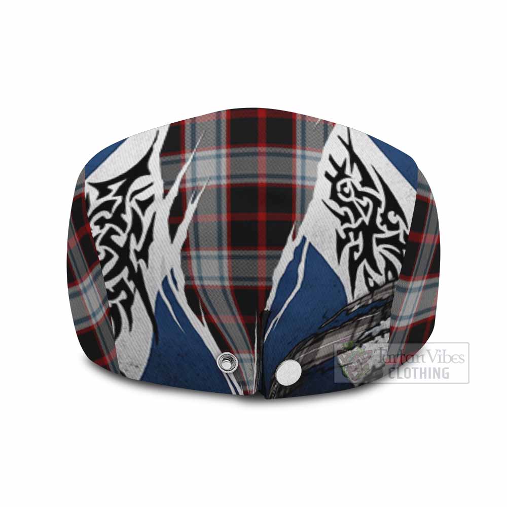 Merrilees Tartan Flat Cap, Jeff Cap Scotland Flag Ripped Tribal Design