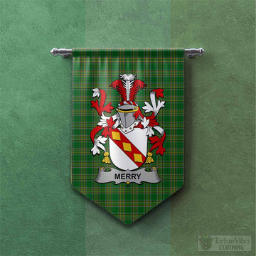 Merry Irish Clan Tartan Gonfalon, Tartan Banner with Coat of Arms