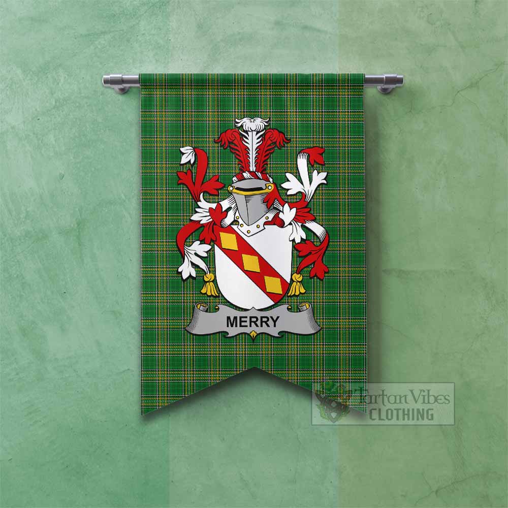 Tartan Vibes Clothing Merry Irish Clan Tartan Gonfalon, Tartan Banner with Coat of Arms
