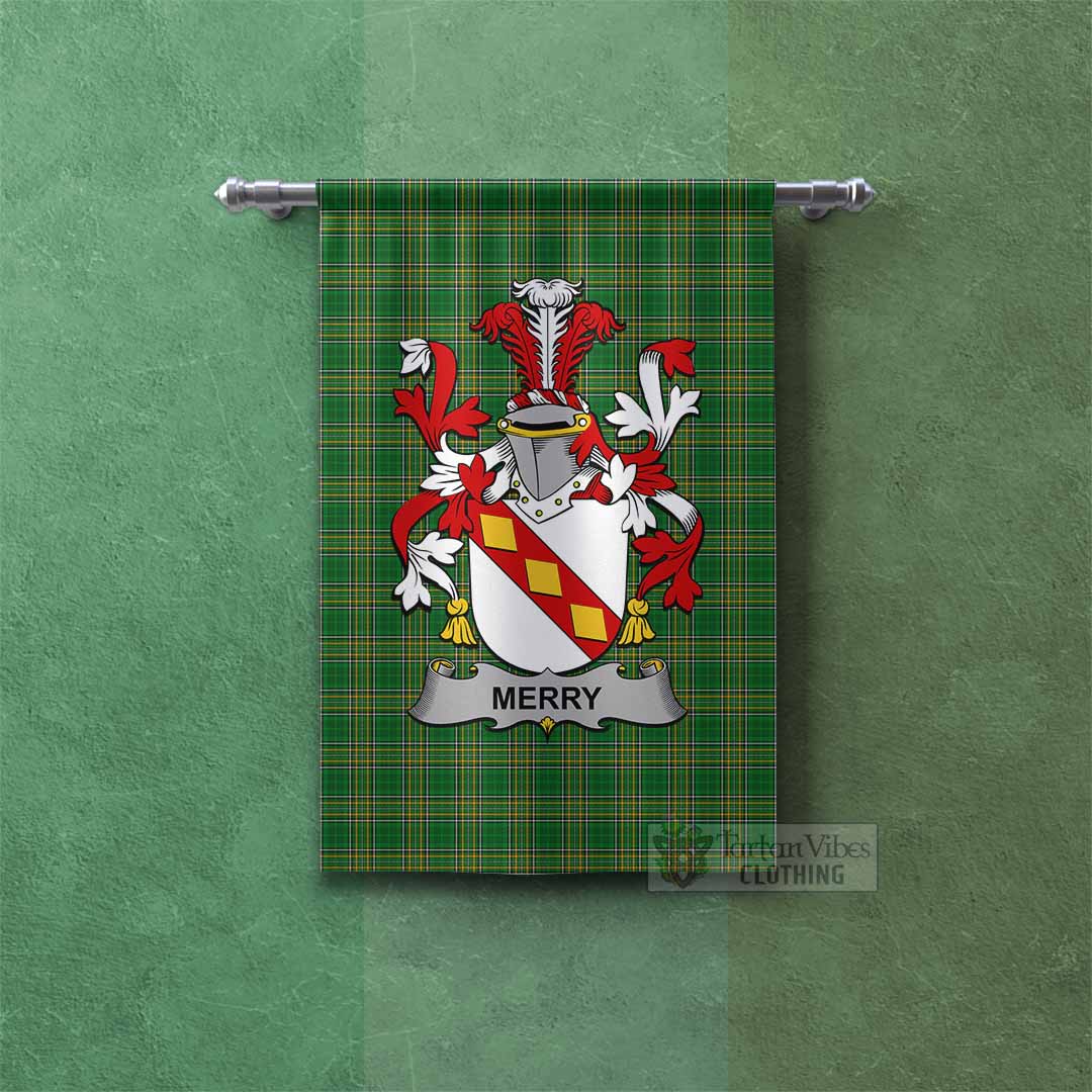 Tartan Vibes Clothing Merry Irish Clan Tartan Gonfalon, Tartan Banner with Coat of Arms
