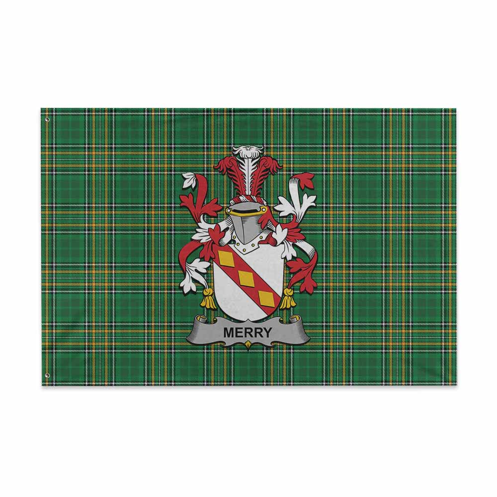 Tartan Vibes Clothing Merry Irish Clan Tartan House Flag with Coat of Arms