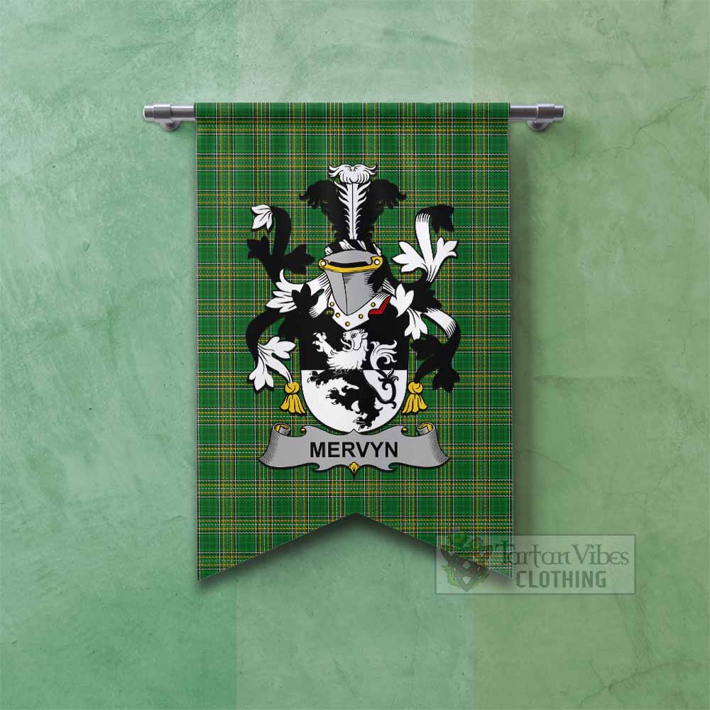 Mervyn Irish Clan Tartan Gonfalon, Tartan Banner with Coat of Arms Fishtail - Tartan Vibes Clothing