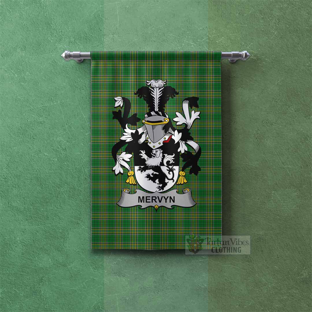Mervyn Irish Clan Tartan Gonfalon, Tartan Banner with Coat of Arms Rectangle - Tartan Vibes Clothing