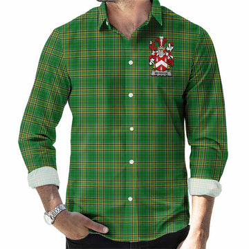Merwood Irish Clan Tartan Long Sleeve Button Up with Coat of Arms Men's Shirt - Tartan Vibes Clothing