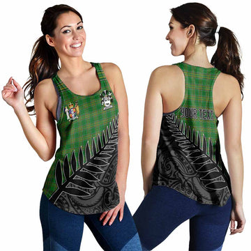 Tartan Vibes Clothing Metcalf Irish Clan Tartan Women's Racerback Tanks with Coat of Arms New Zealand Silver Fern Half Style