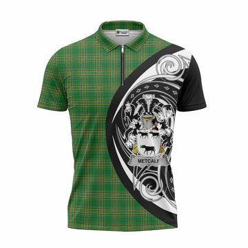 Metcalf Irish Clan Zipper Polo Shirt Celtic Circle Style Unisex - Tartan Vibes Clothing
