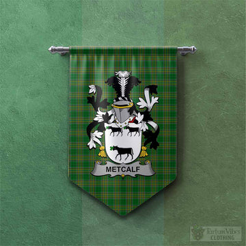 Tartan Vibes Clothing Metcalf Irish Clan Tartan Gonfalon, Tartan Banner with Coat of Arms