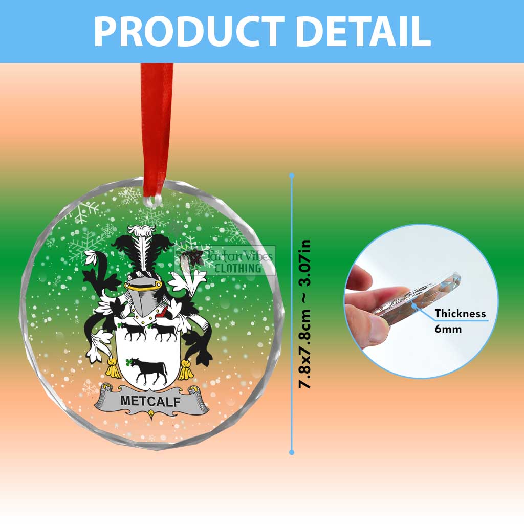 Metcalf Irish Clan Christmas Glass Ornament with Coat of Arms - 2D-tartanvibesclothing