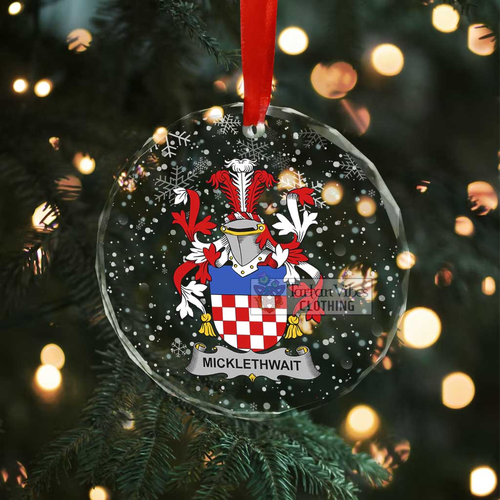 Tartan Vibes Clothing Micklethwait Irish Clan Christmas Glass Ornament with Coat of Arms