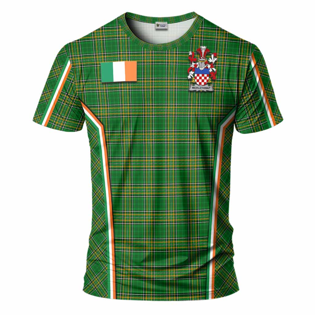 Micklethwait Irish Clan Coat of Arm Tartan T-Shirt Flag Style