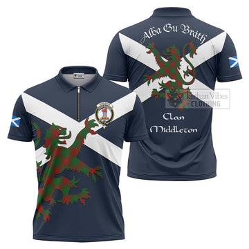 Middleton Tartan Lion Rampant Zipper Polo Shirt Proudly Display Your Heritage with Alba Gu Brath and Clan Name Unisex - Tartan Vibes Clothing