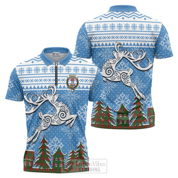 Middleton Clan Christmas Zipper Polo Shirt Celtic Reindeer Style Unisex - Tartan Vibes Clothing
