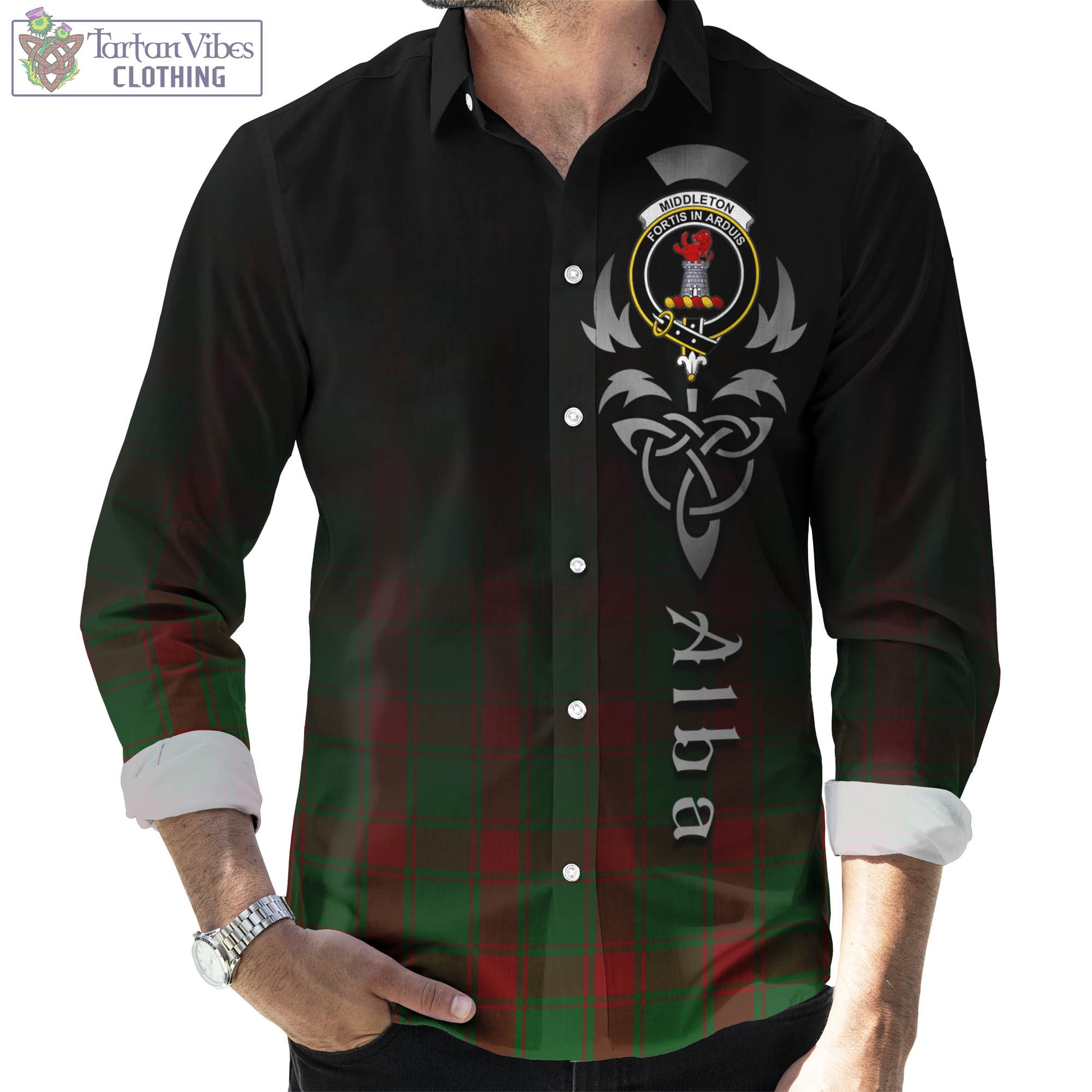 Middleton Tartan Long Sleeve Button Up Featuring Alba Gu Brath Family Crest Celtic Inspired Men's Shirt - Tartan Vibes Clothing