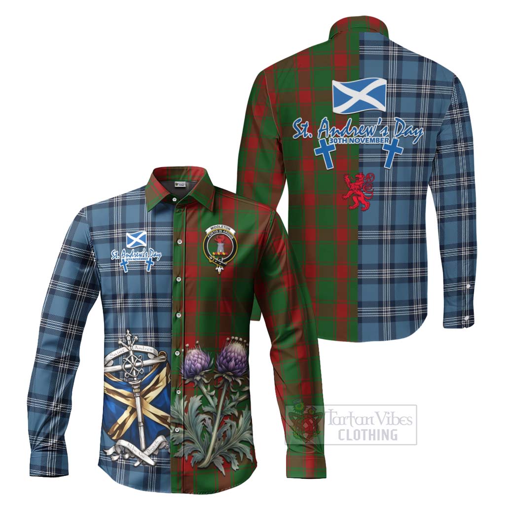 Middleton Tartan Long Sleeve Button Shirt Happy St. Andrew's Day Half Tartan Style Men's Shirt S - Tartan Vibes Clothing