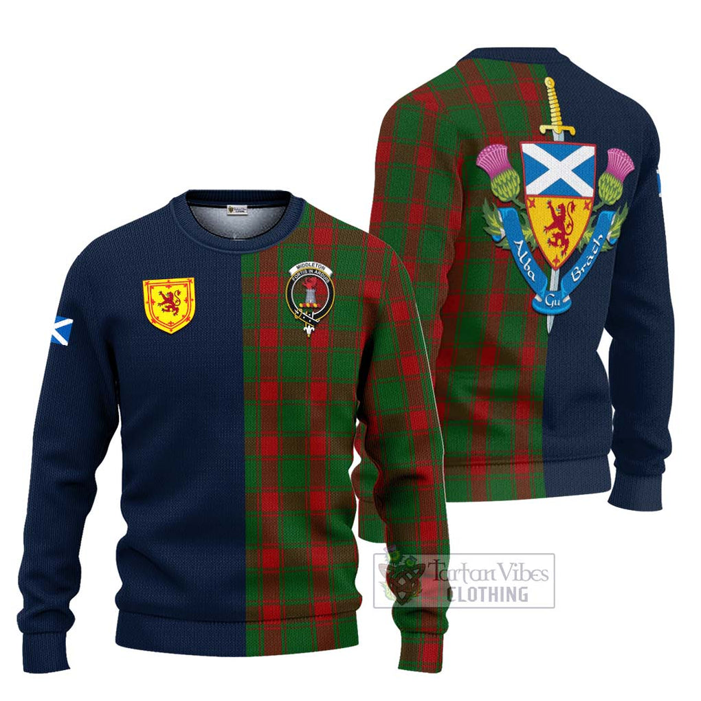 Middleton Tartan Ugly Sweater Alba with Scottish Lion Royal Arm Half Style Unisex - Tartan Vibes Clothing