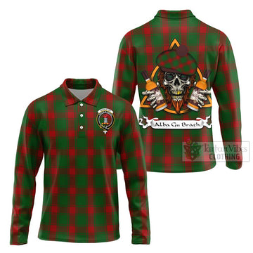 Middleton Tartan Long Sleeve Polo Shirt with Family Crest and Bearded Skull Holding Bottles of Whiskey Unisex - Tartan Vibes Clothing