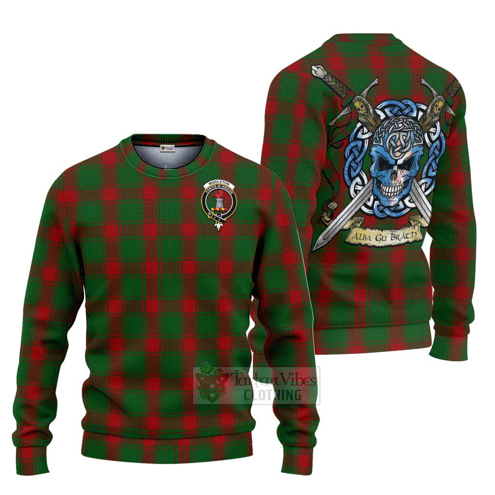 Middleton Tartan Ugly Sweater with Family Crest Celtic Skull Style Unisex - Tartan Vibes Clothing