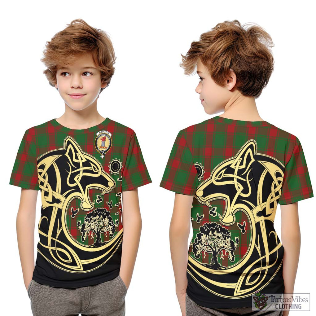 Middleton Tartan Kid T-Shirt with Family Crest Celtic Wolf Style Youth XL Size14 - Tartan Vibes Clothing