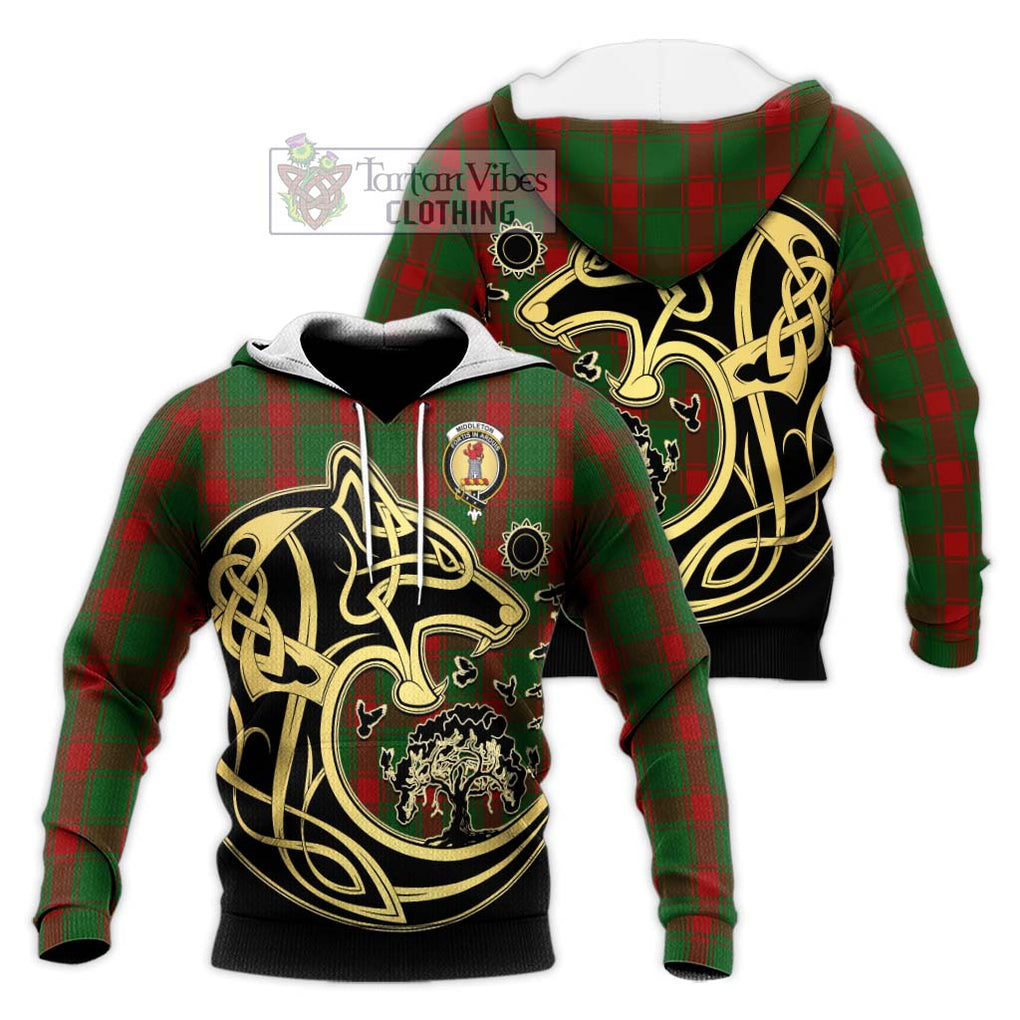 Middleton Tartan Knitted Hoodie with Family Crest Celtic Wolf Style Unisex Knitted Pullover Hoodie - Tartan Vibes Clothing