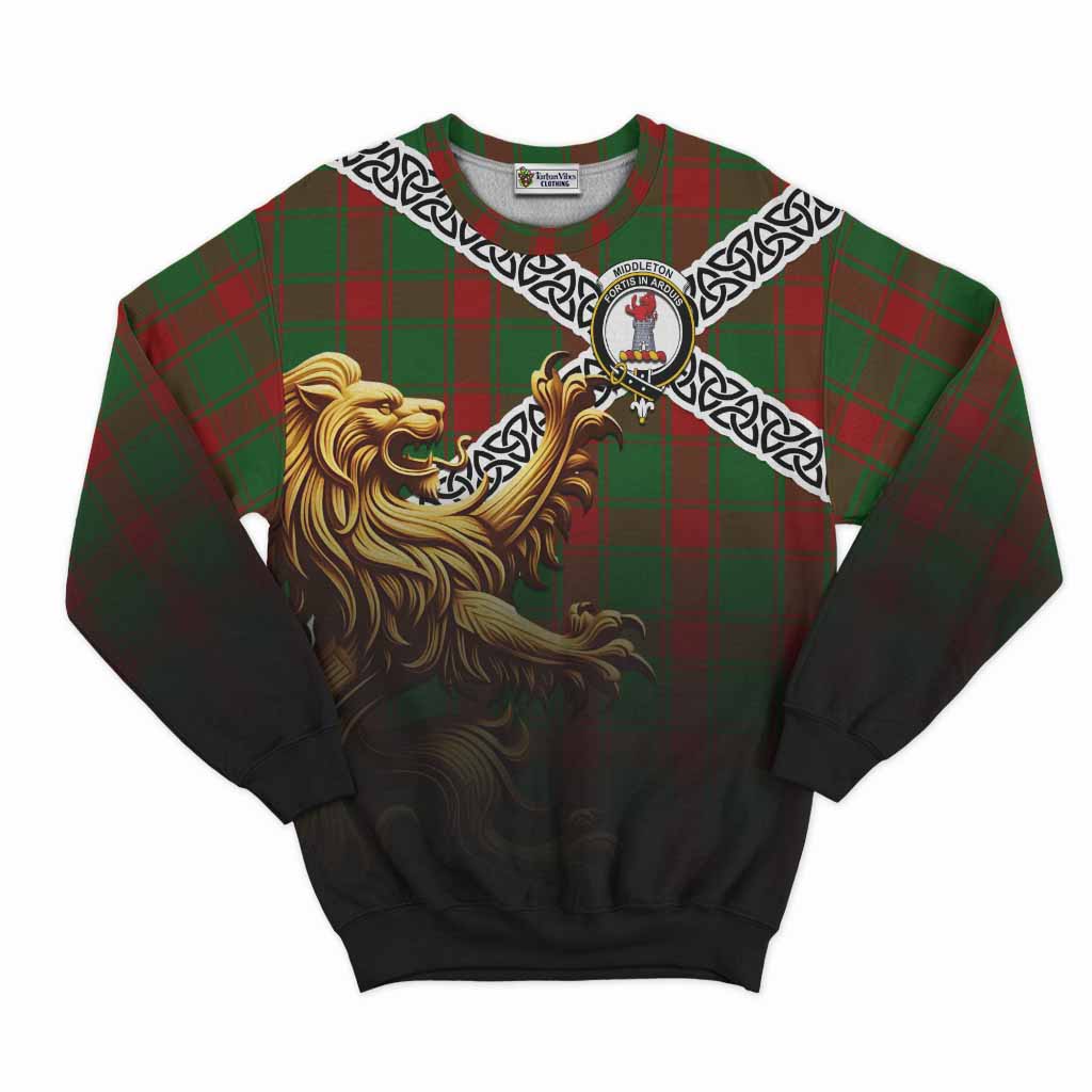Middleton Crest Tartan Sweatshirt with Golden Lion Emblem Celtic Style Unisex - Tartan Vibes Clothing