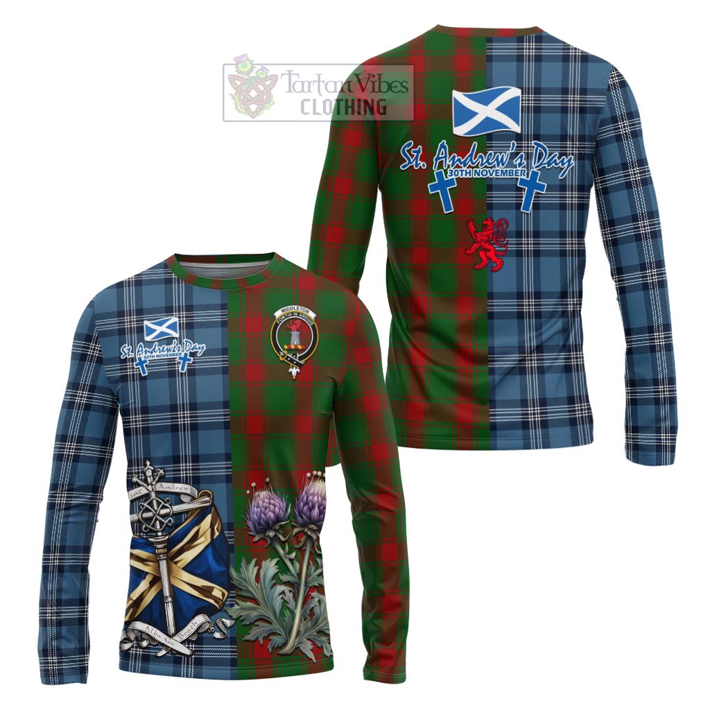 Middleton Tartan Long Sleeve T-Shirt Happy St. Andrew's Day Half Tartan Style Unisex - Tartan Vibes Clothing