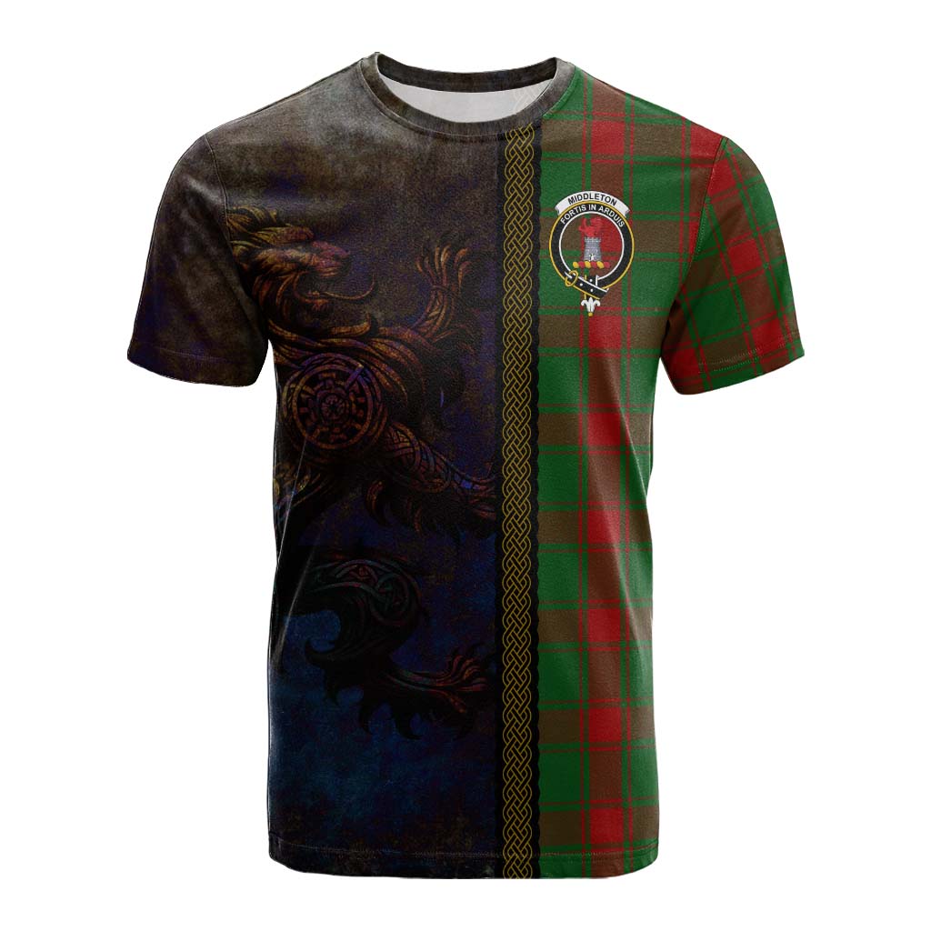 Tartan Vibes Clothing Middleton Tartan Family Crest Cotton T-shirt Alba Gu Brath Be Brave Lion Ancient Style