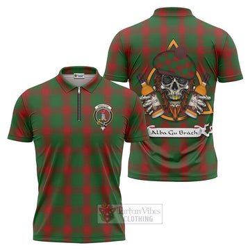Middleton Tartan Zipper Polo Shirt with Family Crest and Bearded Skull Holding Bottles of Whiskey Unisex - Tartan Vibes Clothing