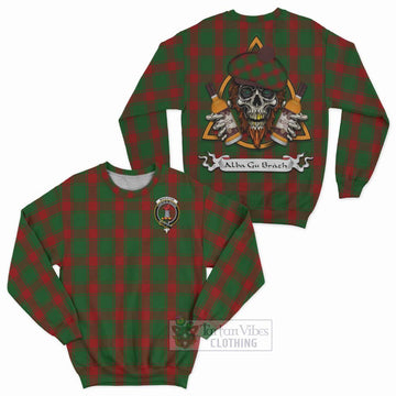 Middleton Tartan Sweatshirt with Family Crest and Bearded Skull Holding Bottles of Whiskey Unisex - Tartan Vibes Clothing