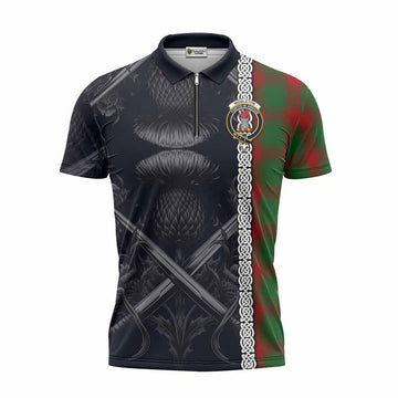 Middleton Tartan Zipper Polo Shirt with Family Crest Cross Sword Thistle Celtic Vibes Unisex - Tartan Vibes Clothing