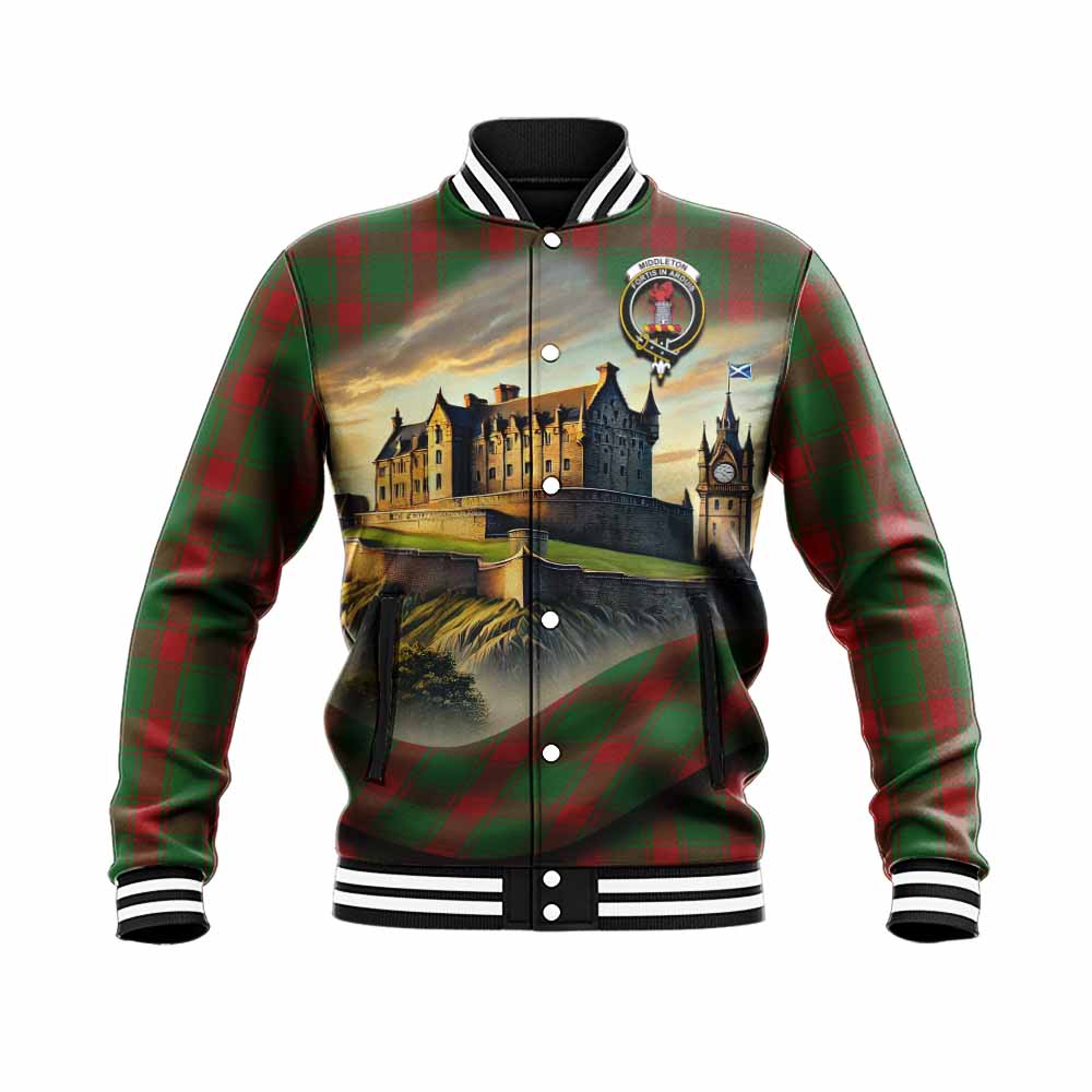 Middleton Tartan Family Crest Baseball Jacket with Scottish Ancient Castle Style Unisex - Tartan Vibes Clothing