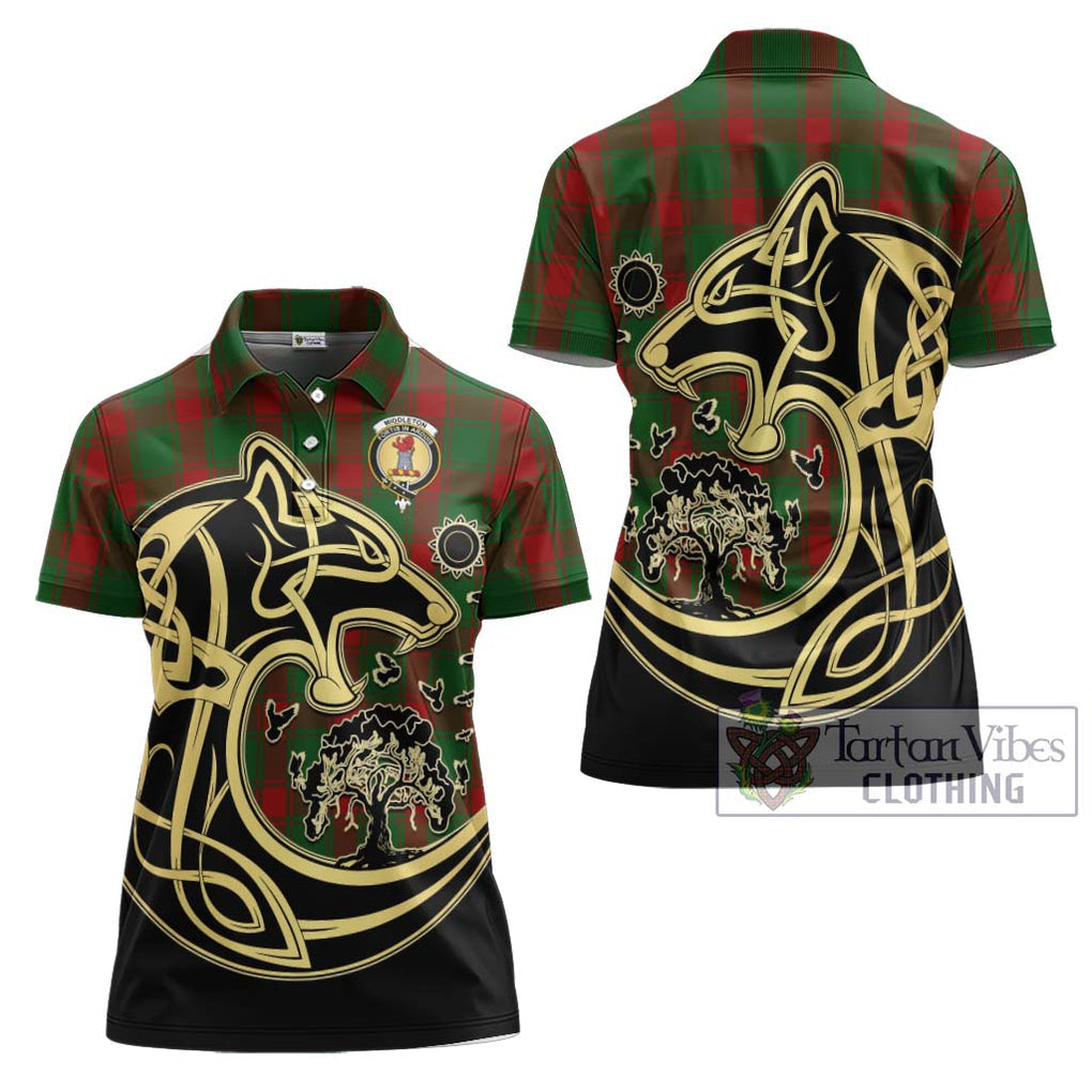 Middleton Tartan Women's Polo Shirt with Family Crest Celtic Wolf Style Women - Tartan Vibes Clothing