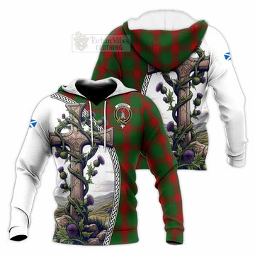 Tartan Vibes Clothing Middleton Tartan Knitted Hoodie with Family Crest and St. Andrew's Cross Accented by Thistle Vines